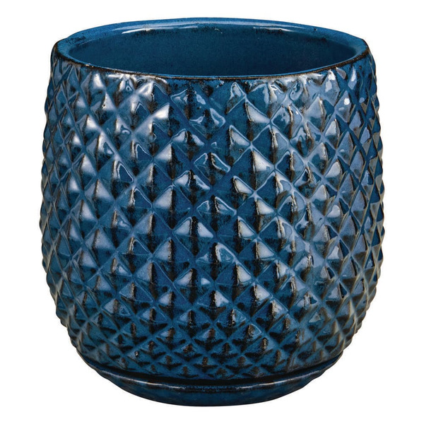 Vigoro Preston Medium Blue Glazed Ceramic Round Planter With Attached Saucer And Drainage Hole (12 In. L X 12 In. W X 12 In. H)