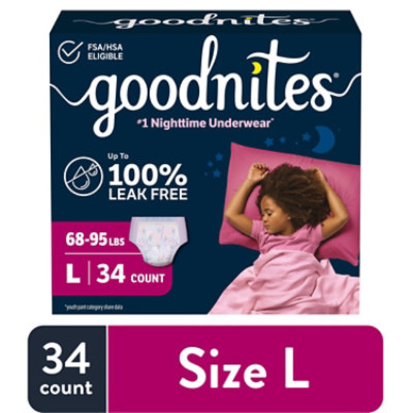 Goodnites Girls' Nighttime Bedwetting Underwear, Size Large (68-95 lbs)
