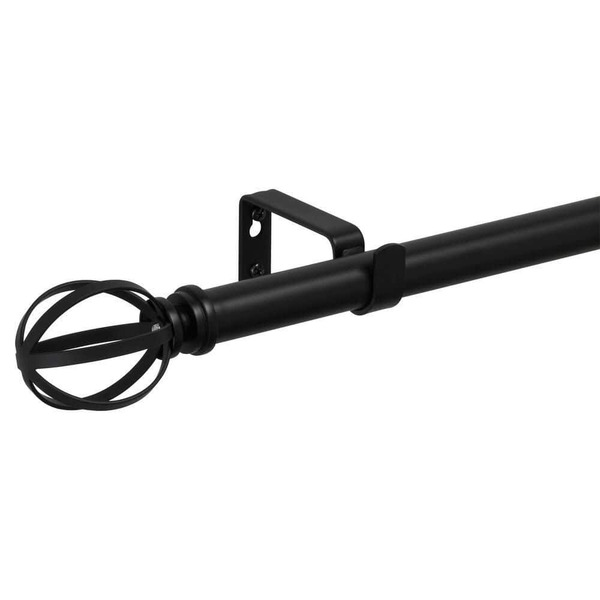 Home Decorators Collection 72 In-144 In Adjustable 1 In Single Curtain Rod In Matte Black With Ribbon Cage Finial