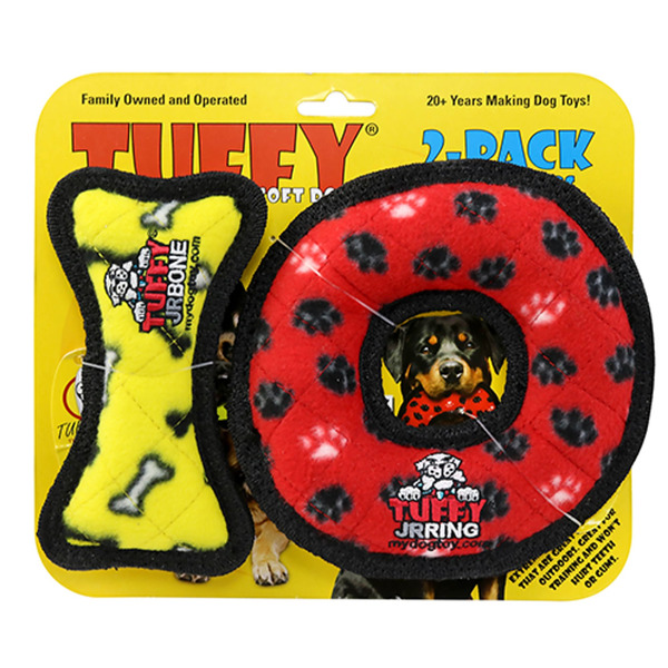 Tuffy Jr Bone & Ring Squeaker Dog Toy, Large