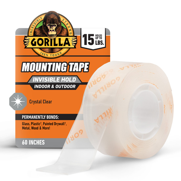 Gorilla Invisible Hold Mounting Tape, Holds Up to 15 lbs, Clear