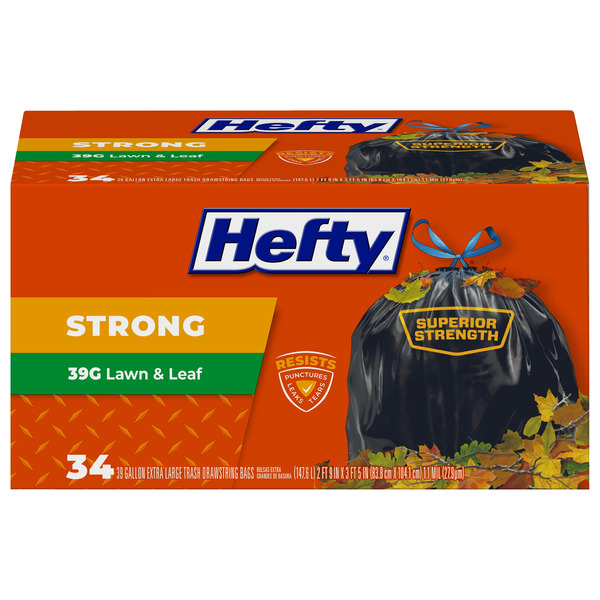Hefty 39-Gallon Black Outdoor Plastic Lawn and leaf Drawstring Trash Bag 34 -Count
