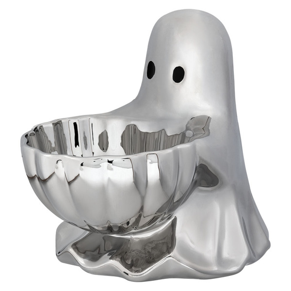 The Halloween Collection Ceramic Ghost with Bowl, Silver Same-Day