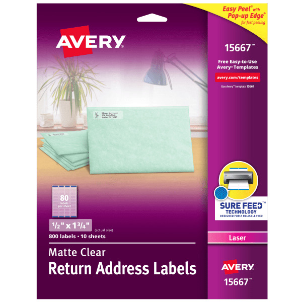 Avery 1/2" x 1-3/4" Matte Clear Laser Sure Feed Technology Return Address Labels