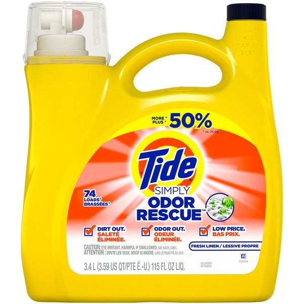 Tide Simply Odor Rescue Liquid Laundry Detergent, Fresh Linen (115 oz