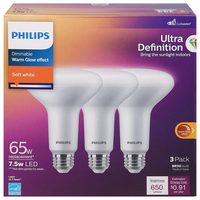 Light Bulbs, LED, Dimmable, Warm Glow Effect, Soft White, 7.5W, 65 Watts, 3 Pack