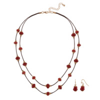 Beaded Double Layered Necklace & Earring Set